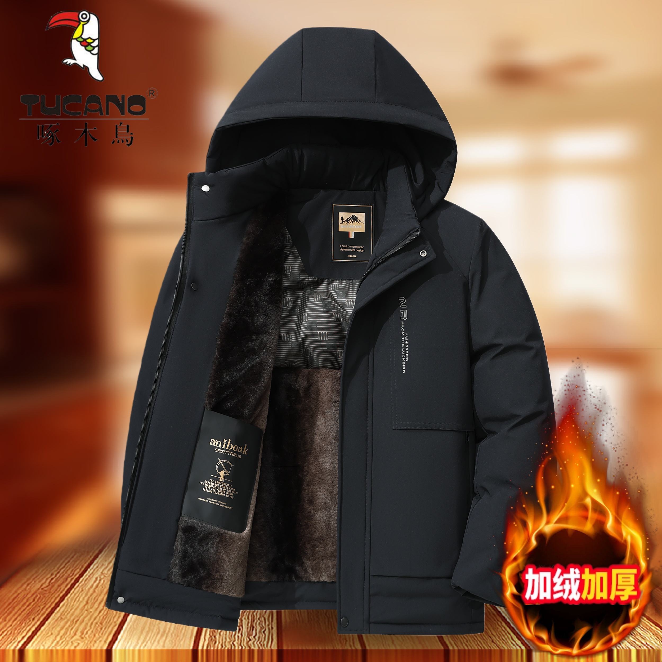 啄木鸟羊毛派克服棉衣男士冬季