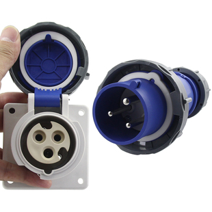 旅居房车借电插座外接市电三针3芯防水32A16安充电桩220V电源插头