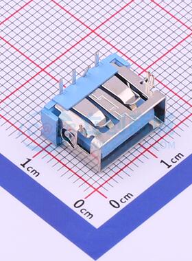 USB连接器 A/F90度 苹果10.6前两鱼叉脚无卷边铜壳PBT 蓝色 插件