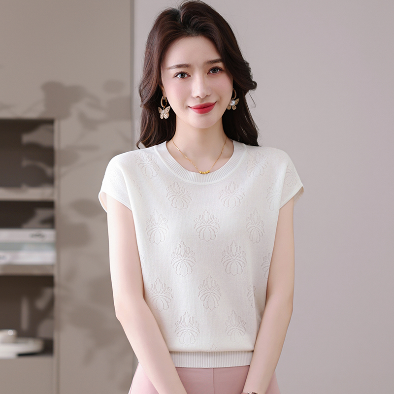 2025新款冰丝短袖上衣女装设计感小众天丝t恤高档时尚针织衫小衫