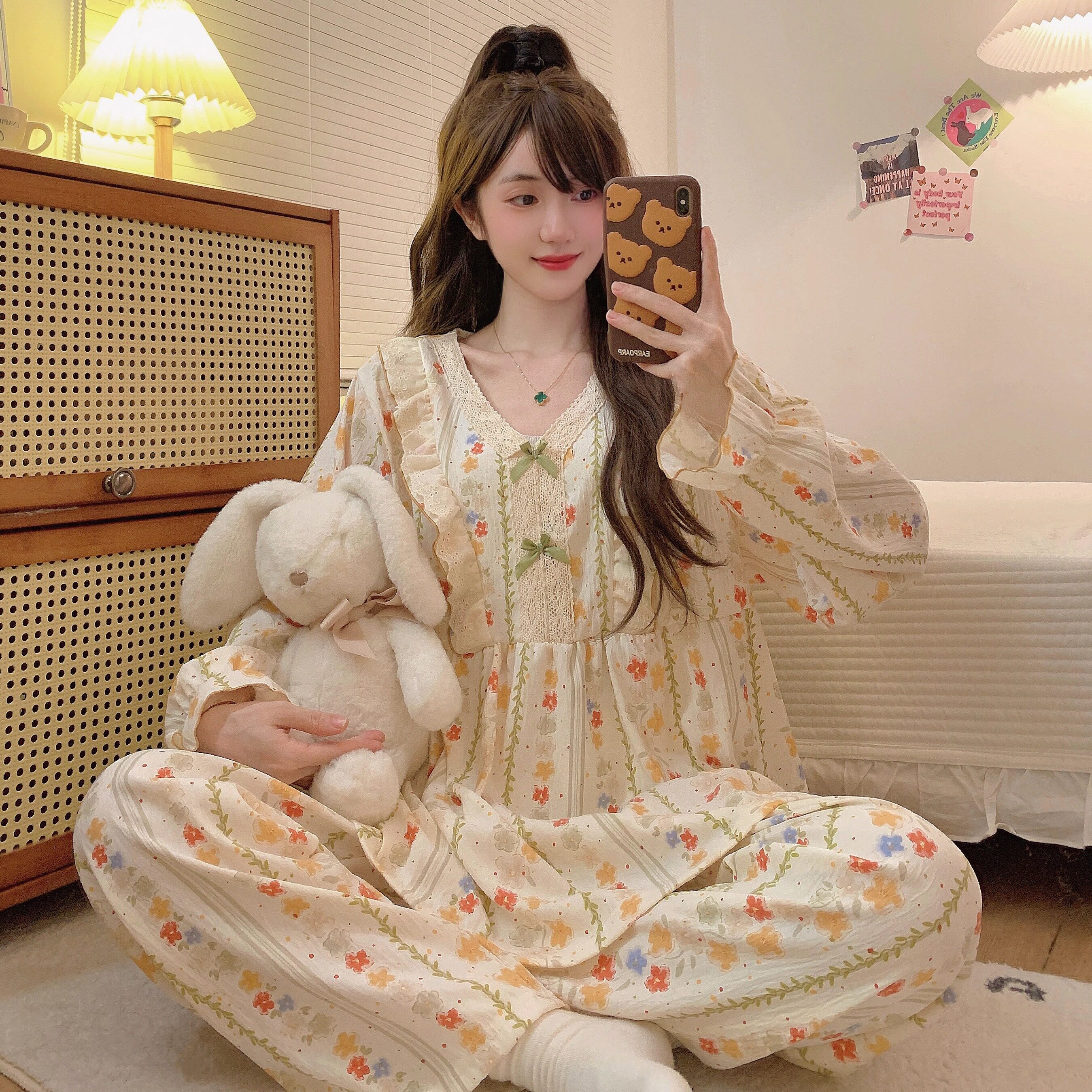 胖MM特大码睡衣女250斤穿套装加肥加大甜美公主风碎花套装家居服