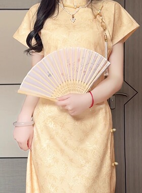 抹茶麻薯2025年春季新款古法全开襟旗袍黄色复古风新中式日常长裙