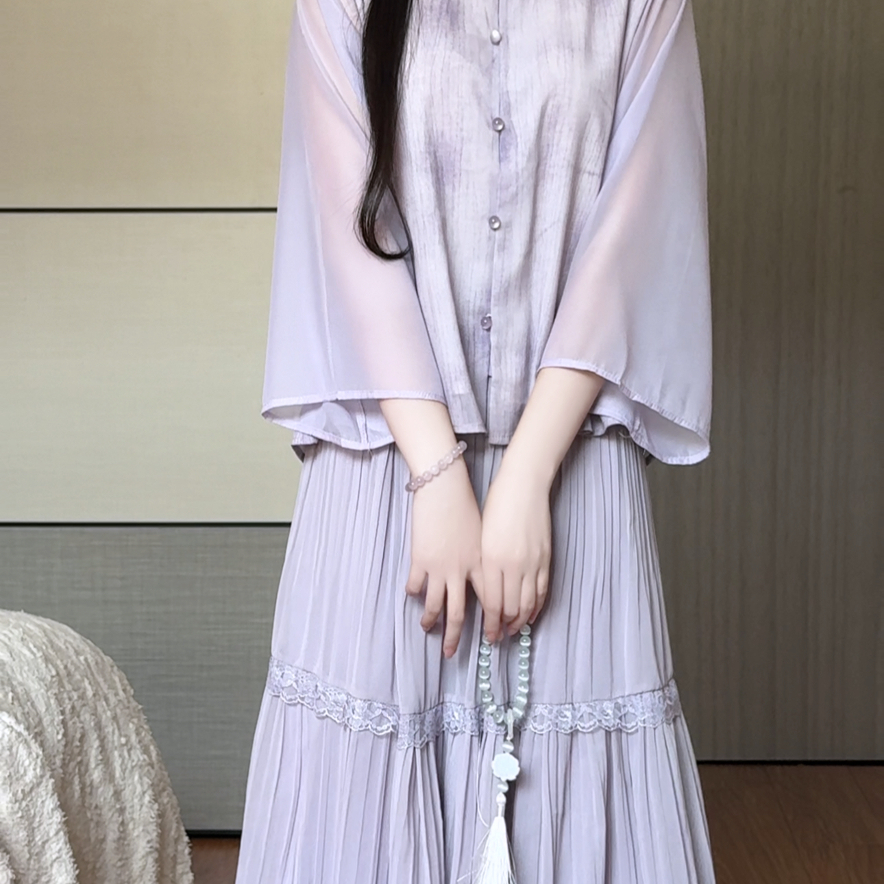 抹茶麻薯2025年秋季新款新中式套装汉元素紫色上衣半身裙两件套