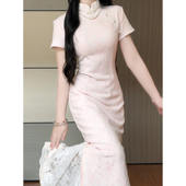 新中式 粉色少女年轻文艺改良旗袍日常短袖 新款 抹茶麻薯2026年春季