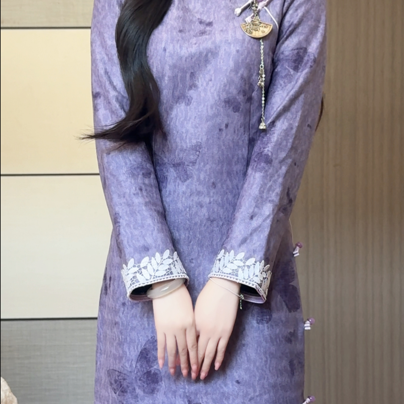 抹茶麻薯2025年秋季新款紫色复古新中式改良长袖旗袍气质优雅年轻