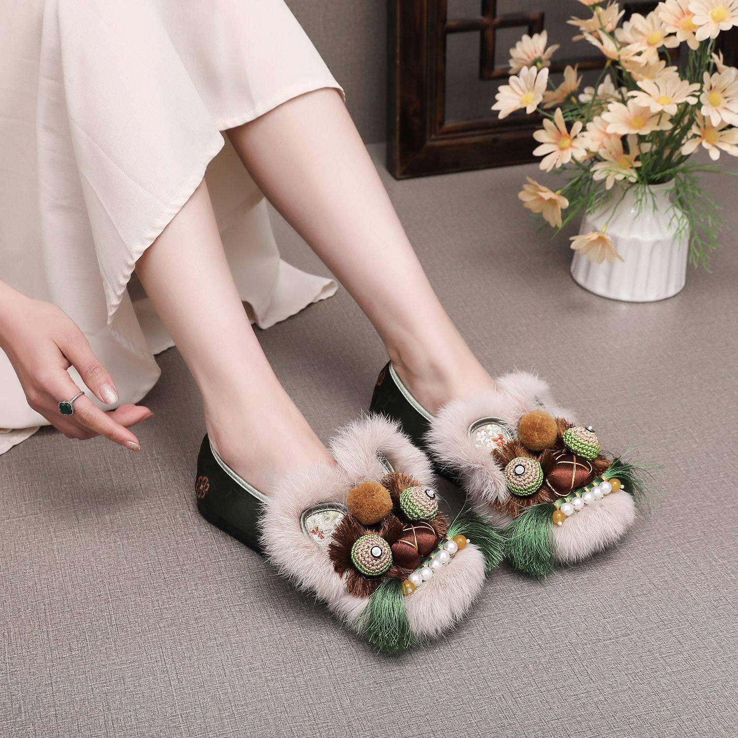 冬加绒原创非遗虎头鞋女新中式手工绣花鞋软底保暖平底民族风棉鞋,女鞋,传统布鞋,淘宝优惠券,粉丝福利购,淘宝优惠卷