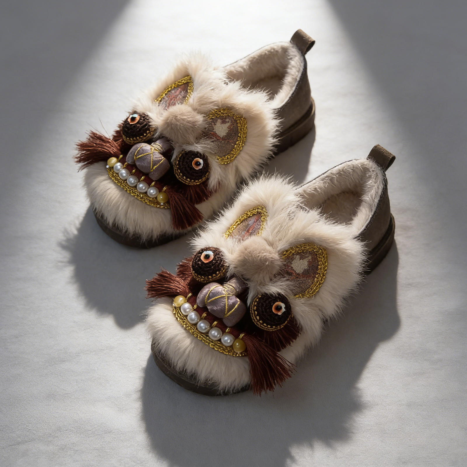 冬加绒原创非遗虎头鞋女新中式手工绣花鞋软底保暖平底民族风棉鞋