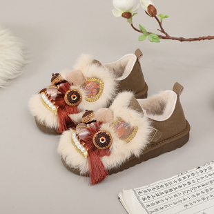 非遗虎头鞋毛绒勃肯鞋女2025新款冬季厚底保暖棉鞋国风鞋女休闲鞋