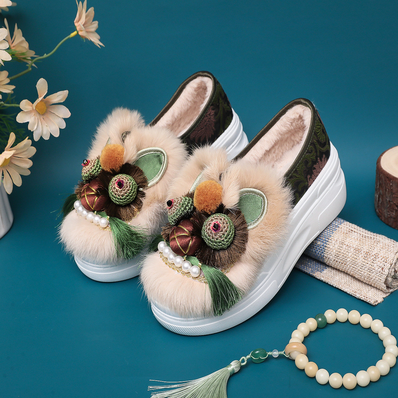 冬季新中式民族风手工虎头鞋棉鞋