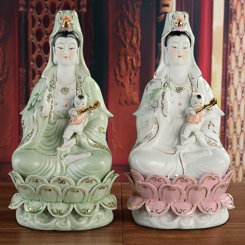 陶瓷求子观音菩萨佛像工艺品禅意摆件送子娘娘神像家用装饰摆设品