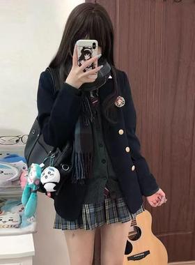 原创jk制服西装外套秋冬季女双排扣学院风长袖黑色校供感收腰西服