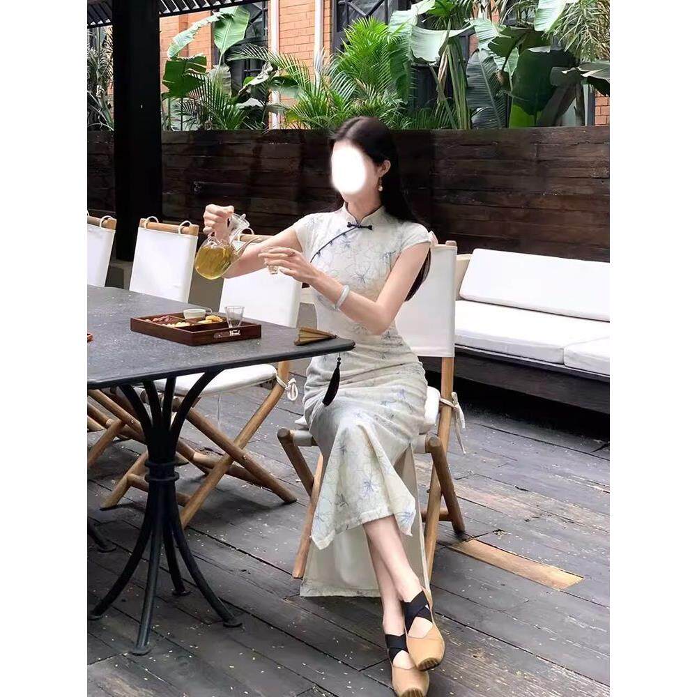 江南旗袍短袖连衣裙气质中式开衩新新款绝美夏季感改良优雅风轻熟