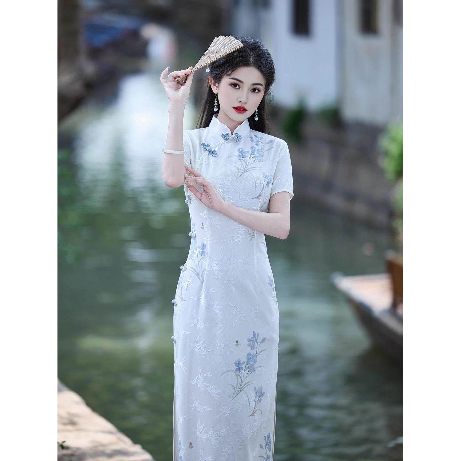 气质改良版中式旗袍清新旗袍裙感白色年轻新款连衣裙素雅绝美日常