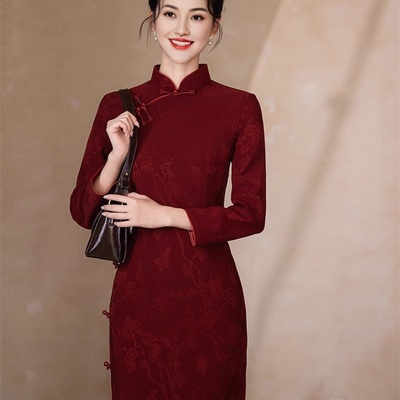 旗袍敬酒服2025新款高级感结婚礼服新中式订婚装长袖复古气质秋冬