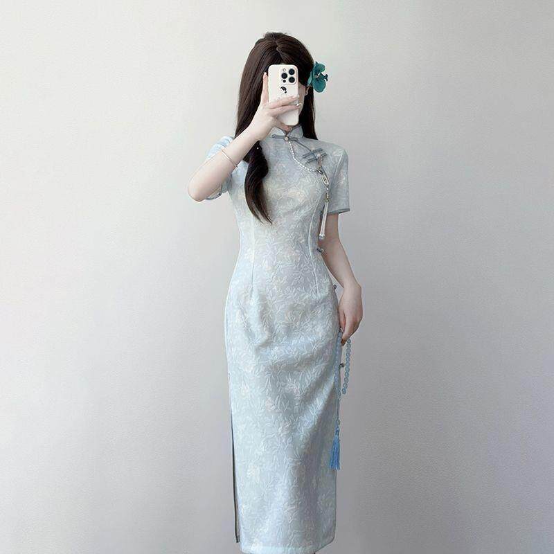 气质宴会绝美送考改良旗袍订婚国风中式新款旗袍裙连衣裙收腰修身