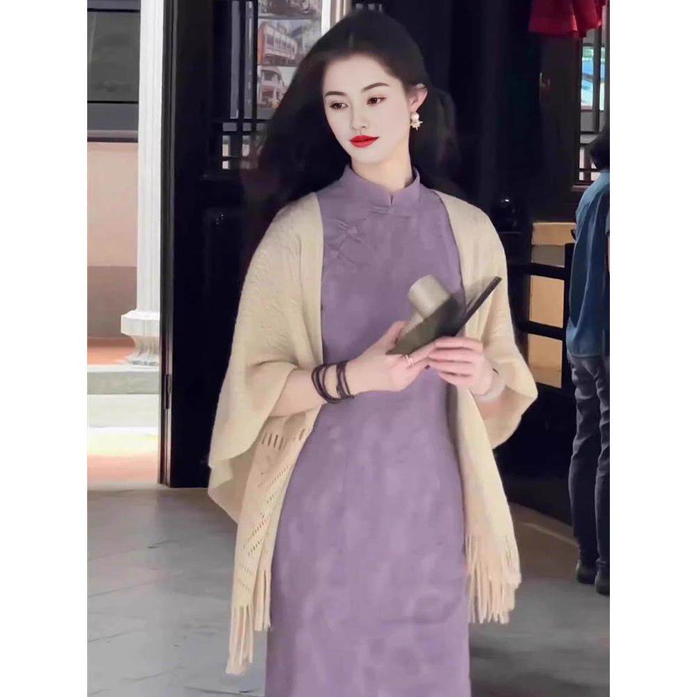 旗袍裙长款旗袍提花收腰连衣裙中式绝美气质高级韵味改良版复古