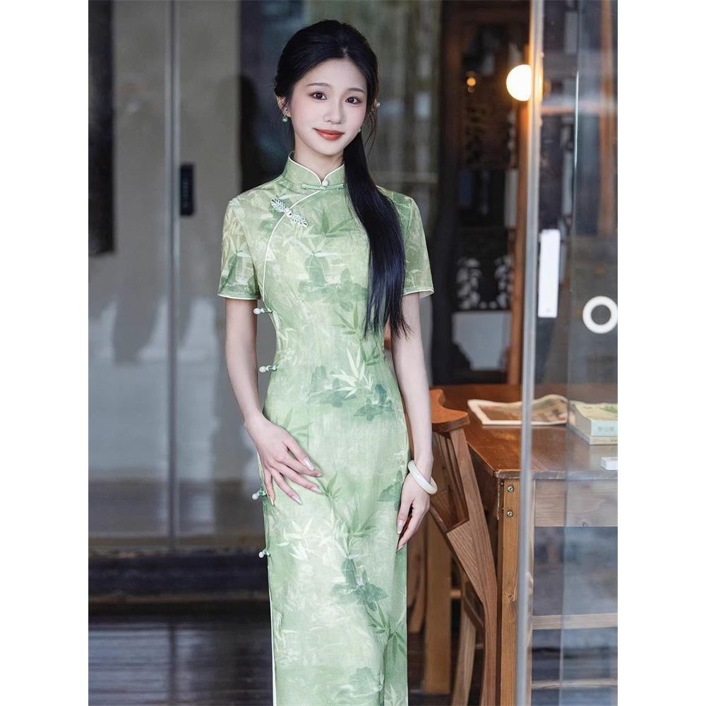 裙子敬酒国风风新中式短袖复古旗袍连衣裙江南优雅改良淑女送考