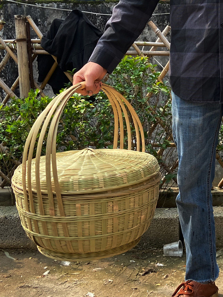 手工编织竹篮子拜拜提篮子老式竹编筐鸡蛋水果收纳筐带盖复古大号