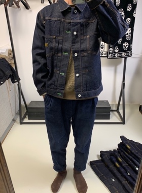 春季新款日潮nbhd乃波虎休闲百搭工装男士褶皱刺耳牛仔夹克外套