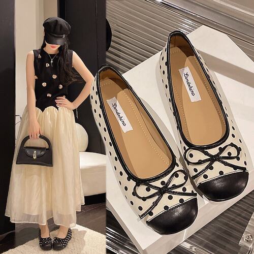 小香风波点浅口芭蕾舞单鞋女春夏季新款晚风平软底通勤玛丽珍鞋子