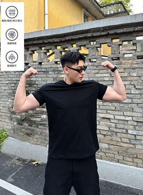 巨显壮！GROZNY美式240g凉感正肩索罗娜速干健身运动短袖T恤男夏