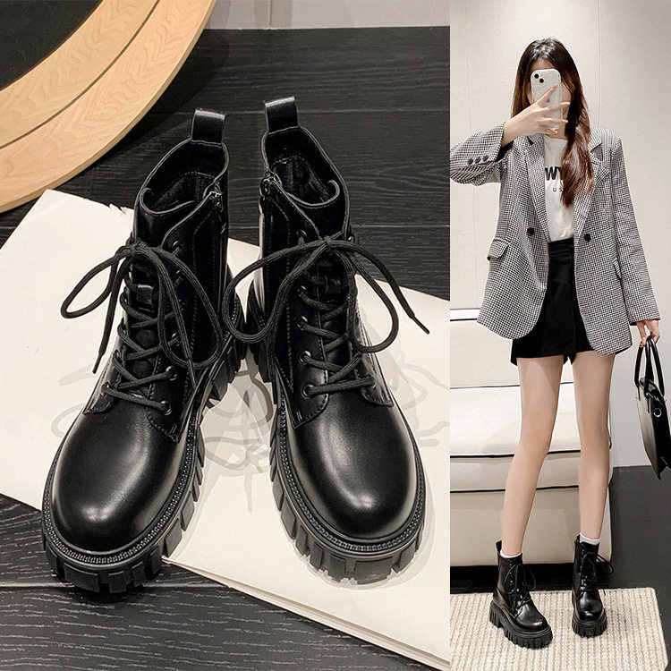 奥古狮登马丁靴女款2023新款秋冬季加绒厚底小个子英伦工装风雪地