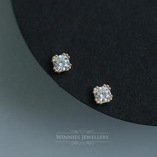 花骨朵 925纯银镀14k金 镶钻简约百搭小花迷你气质女生耳钉新款