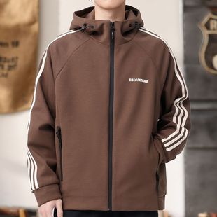 高端连帽开衫卫衣夹克男2024新款茄克春秋季条纹针织休闲外套男款