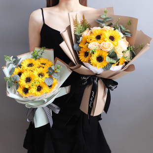 教师节毕业季成人礼玫瑰向日葵手捧花束永生花仿真花闺蜜生日成品