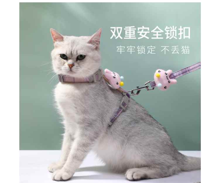 猫咪牵引绳防挣脱外出专用遛猫绳溜兔链子猫绳子可调节宠物胸背带