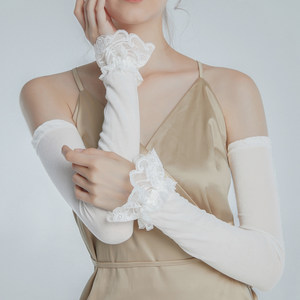 纯棉薄款防晒袖套蕾丝花边优雅手臂套护臂套韩版女式长款手套