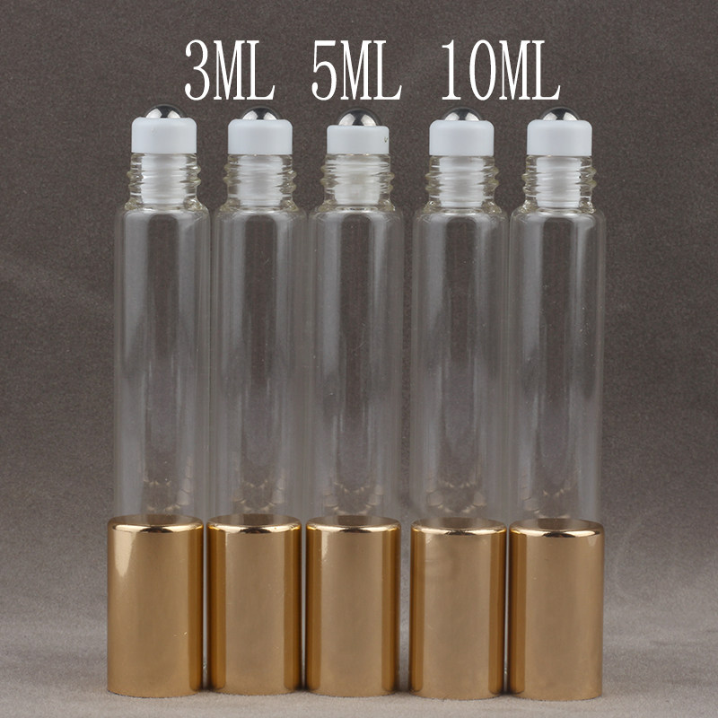 5支精油滚珠瓶空瓶香水唇膏眼霜高档玻璃钢珠分装走珠瓶3/5/10ML