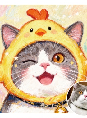 卡通油画棒风格可爱创意宠物猫狗头像插画定制