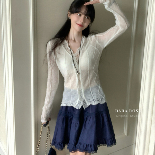 针织衫 DARA 针织开衫 ROSE 早秋上新v领蕾丝花边羊毛毛衣修身