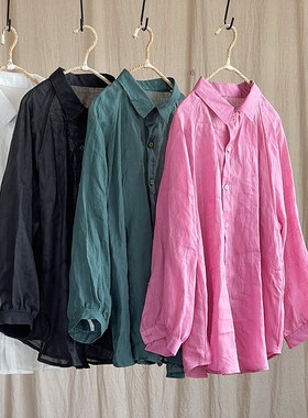 白色衬衫轻薄透款防晒衣女夏季宽松大码文艺苎麻衬衣外套慵懒半透