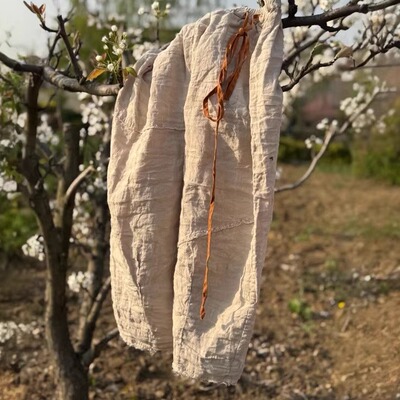 吕家小院棉麻坊 文艺女装裤子色织亚麻裤宽松阔腿休闲九分裤毛边