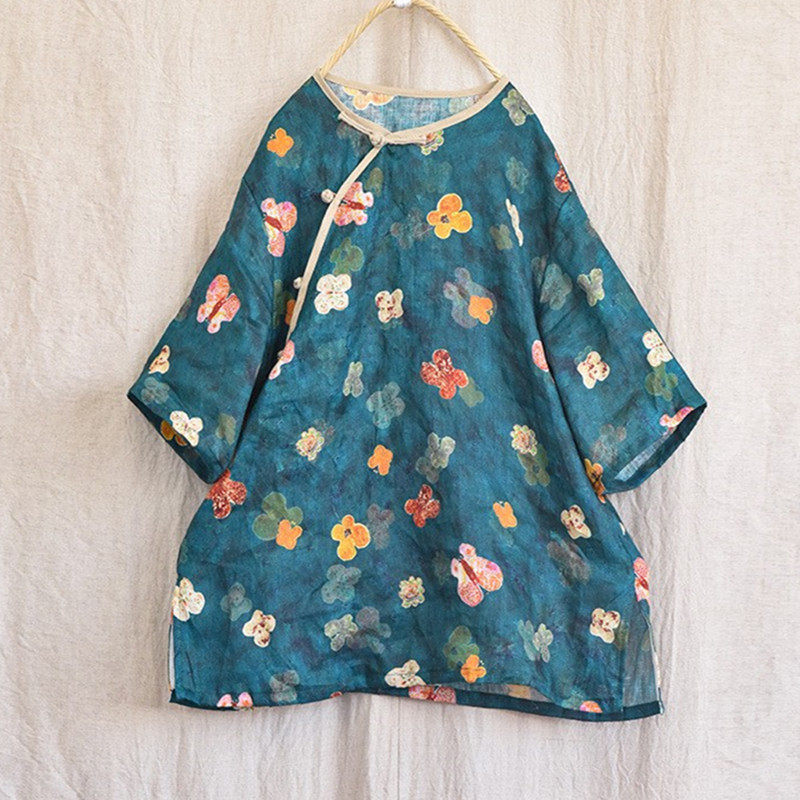 国风盘扣禅意茶服中式短袖上衣