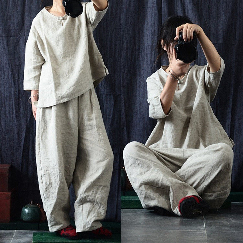 民族风打坐裤子阔腿裤棉麻灯笼裤