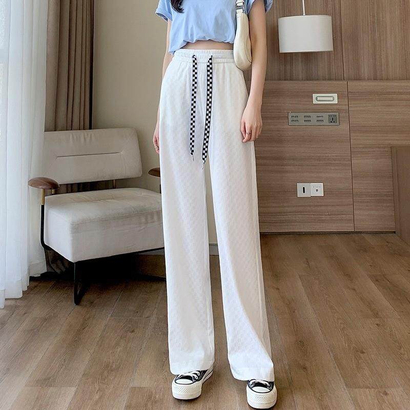冰丝裤子女夏季2025薄款韩版高腰休闲宽松显瘦垂坠感拖地阔腿长裤