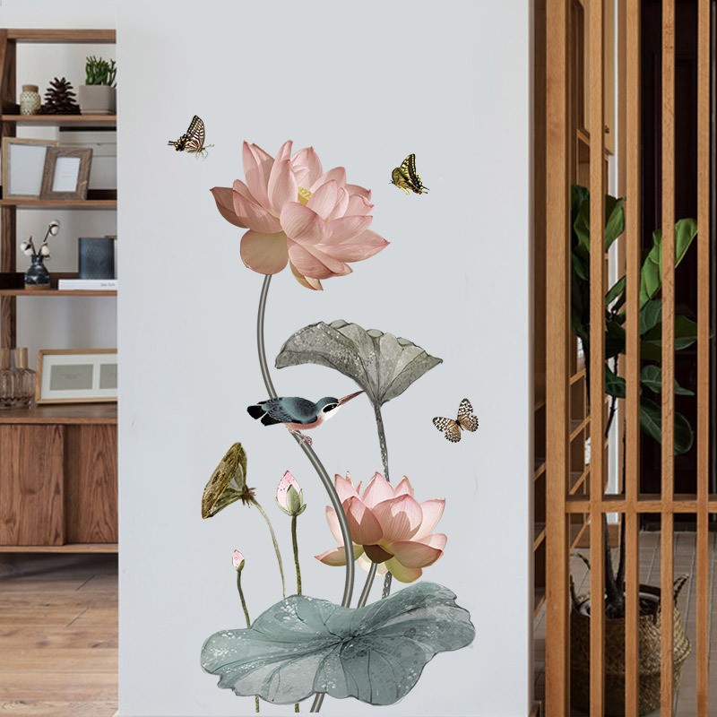 莲鱼荷花3D立体墙贴画墙壁纸墙面墙画房间装饰品卧室贴纸自粘墙纸图片