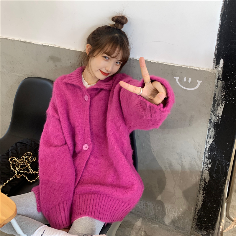 Real price spring loose and versatile lazy wind Plush thickened sweater cardigan coat