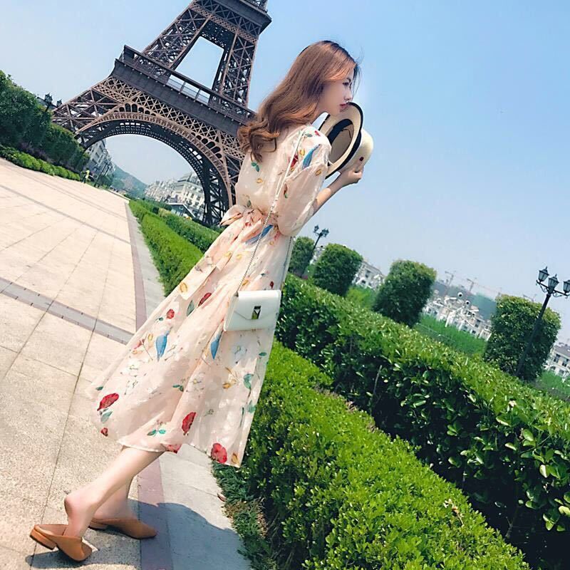 雪纺连衣裙夏新款女装温柔风韩版连衣裙