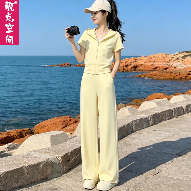 减龄运动套装女2026夏季韩风chic一整套显瘦短袖阔腿裤休闲两件套