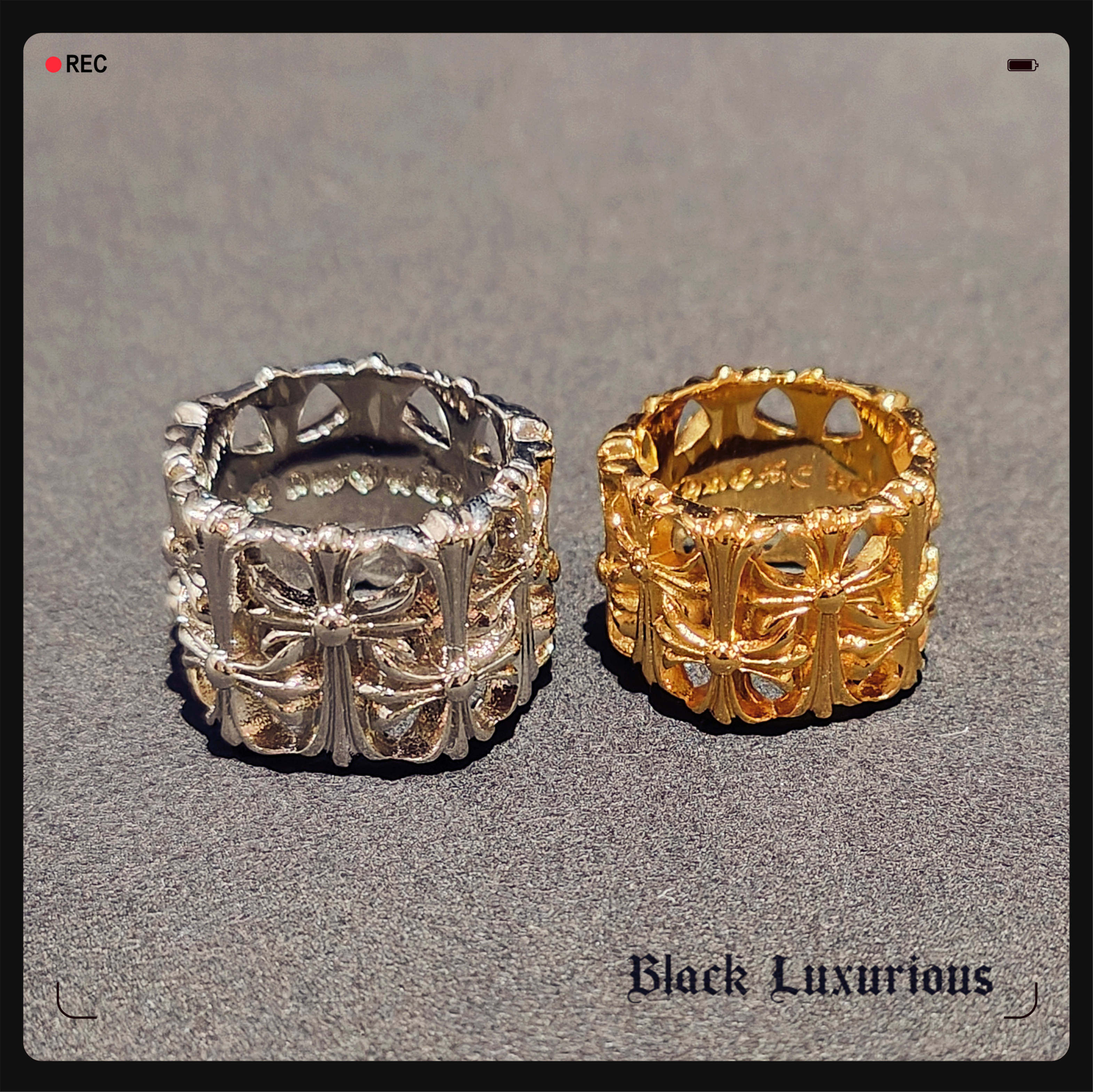 Black Luxurious电镀22K18K金色摇滚INS风格圆墓葬墓地十字架戒指