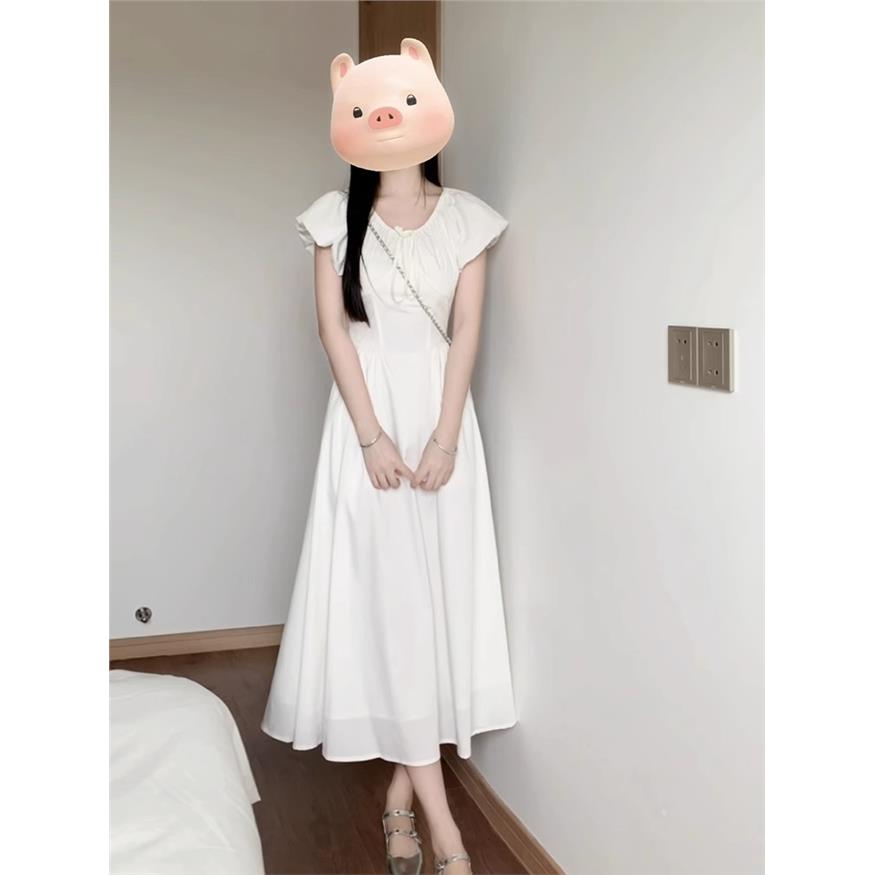 法式温柔风白色连衣裙子