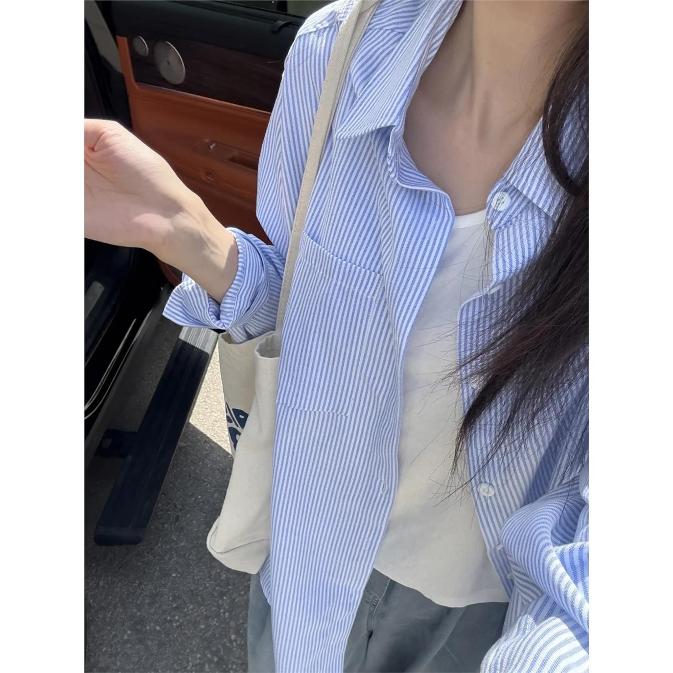 2025夏季新款女蓝色条纹