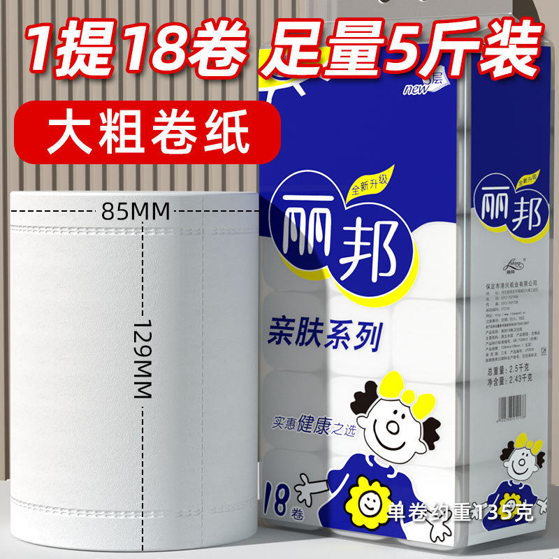 丽邦5层加厚原木浆无芯卷纸
