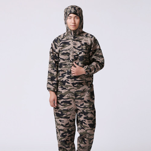 长袖迷彩连体工作服防水汽修服劳保服防尘工装耐脏搬运养殖服连帽