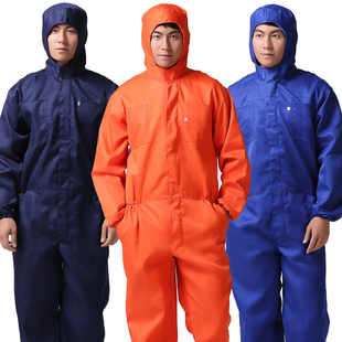 夏季 透气连体服男汽修厂服劳保服车间喷漆服连帽防尘衣工作服 薄款
