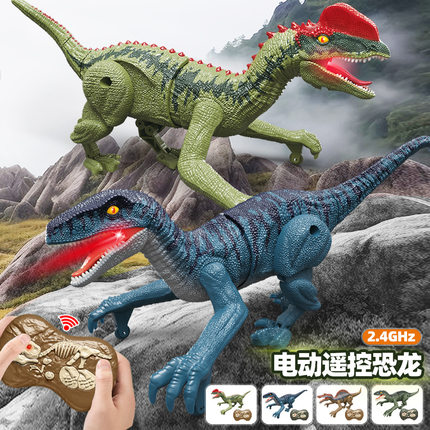 跨境迷你2.4G遥控恐龙五通道仿真电动声光迅猛动模型儿童恐龙玩具